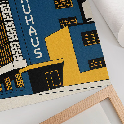 Poster Navy blue Bauhaus building with yellow accents and modernity