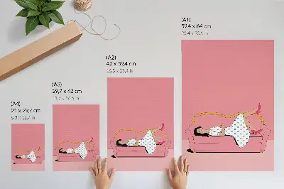 Art print peaceful relaxation scene of a woman on a pink sofa
