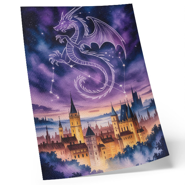 Decorative poster Fantasy world dragon castle sky stars space