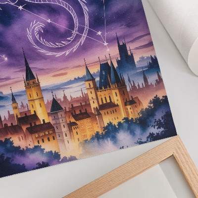 Decorative poster Fantasy world dragon castle sky stars space