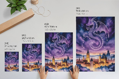 Decorative poster Fantasy world dragon castle sky stars space