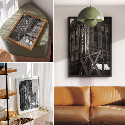 Premium wall art Black and white architecture with neon hotel lights