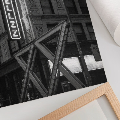 Premium wall art Black and white architecture with neon hotel lights