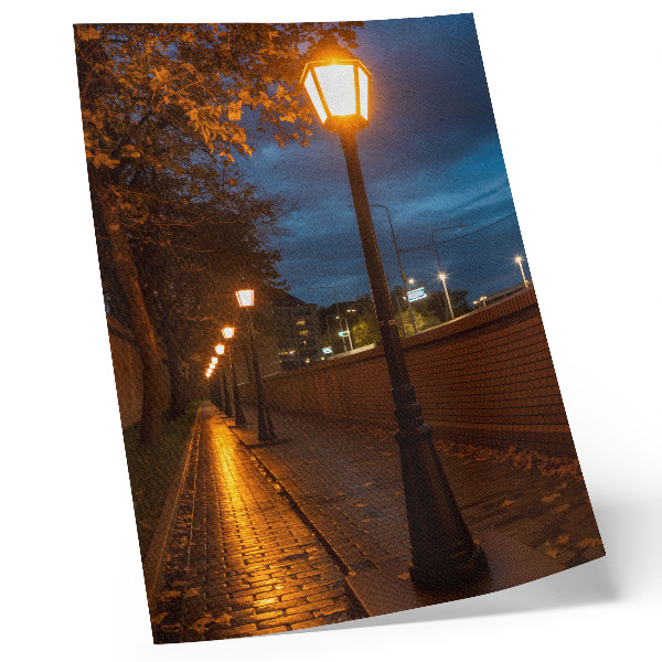 Decorative poster Night alley lamps warm glow peaceful atmosphere