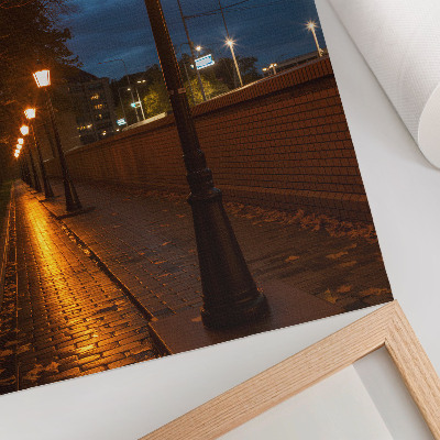 Decorative poster Night alley lamps warm glow peaceful atmosphere