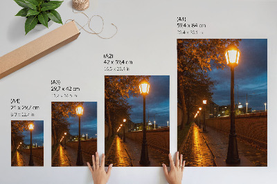 Decorative poster Night alley lamps warm glow peaceful atmosphere
