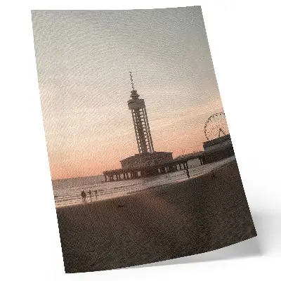 Art print beach tower with a pastel sky and circular view