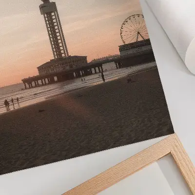 Art print beach tower with a pastel sky and circular view