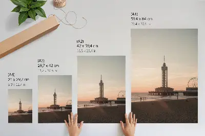 Art print beach tower with a pastel sky and circular view