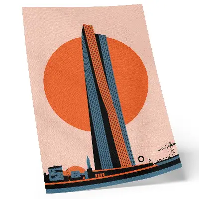 Poster skyscraper against a circular background in a minimalist contrast style