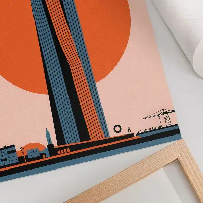 Poster skyscraper against a circular background in a minimalist contrast style