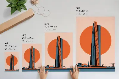 Poster skyscraper against a circular background in a minimalist contrast style