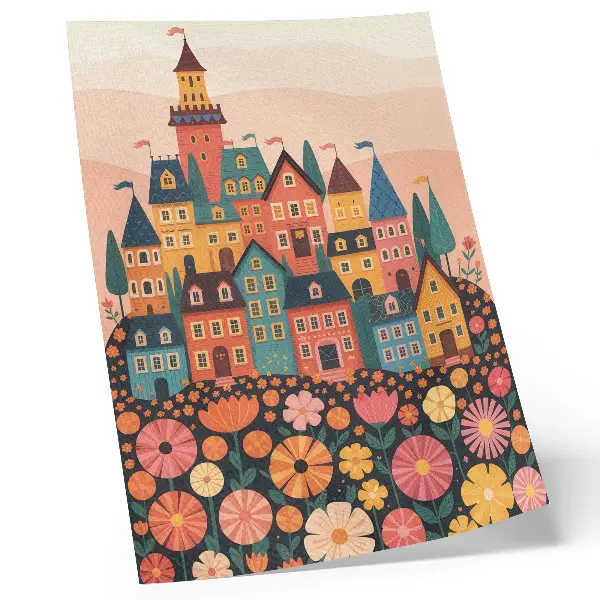 Premium wall art colorful houses and flowers with an idyllic atmosphere