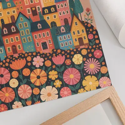 Premium wall art colorful houses and flowers with an idyllic atmosphere