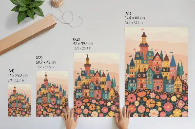 Premium wall art colorful houses and flowers with an idyllic atmosphere