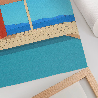 Decorative poster Bright orange building blue view