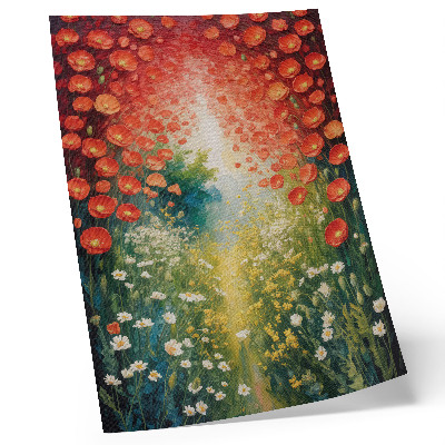 Poster Red flowers, green accents, three-dimensional background