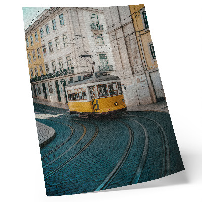 Art print A yellow tram on a bend in a city street
