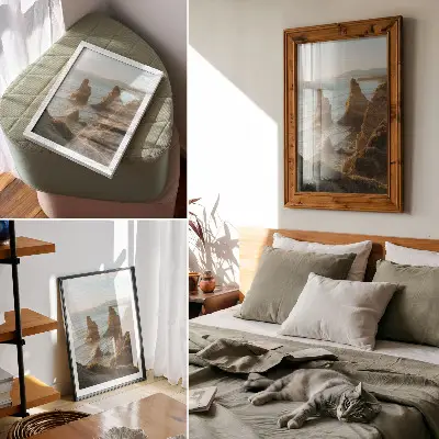 Rocky cliffs sea sunset wall art premium print