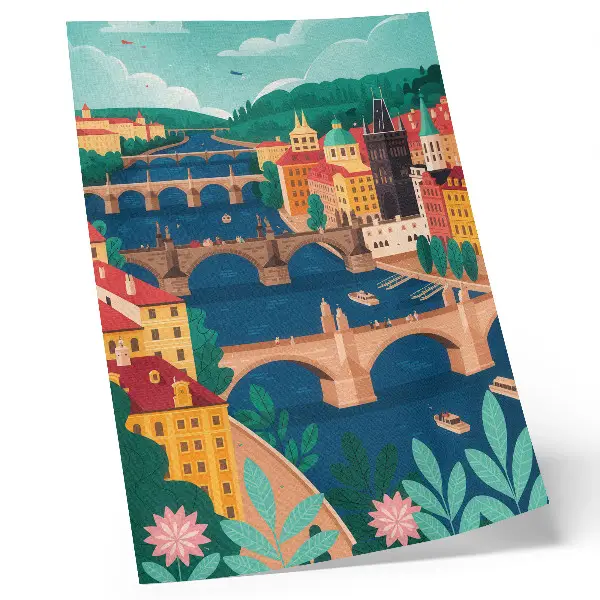 Premium wall art colorful city with bridges nature and sky