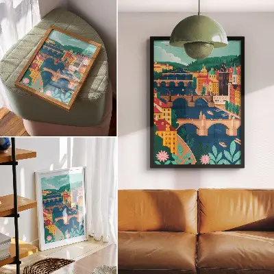 Premium wall art colorful city with bridges nature and sky