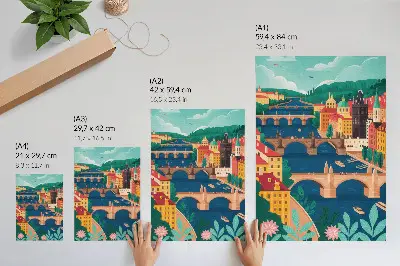 Premium wall art colorful city with bridges nature and sky