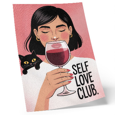 Decorative poster Woman with wine and cat in illustration style
