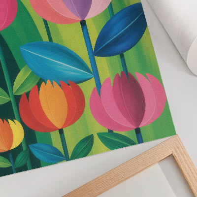 Poster Colorful geometric flowers leaves green background