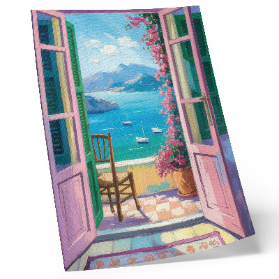 Premium wall art Open door bright flowers sea blue sailboats