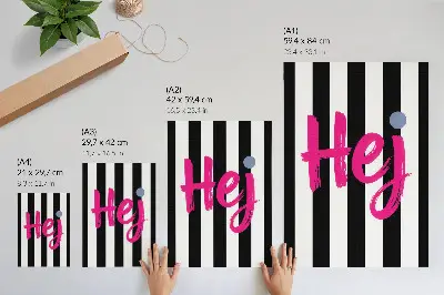 Decorative poster with black and white stripes and pink lettering