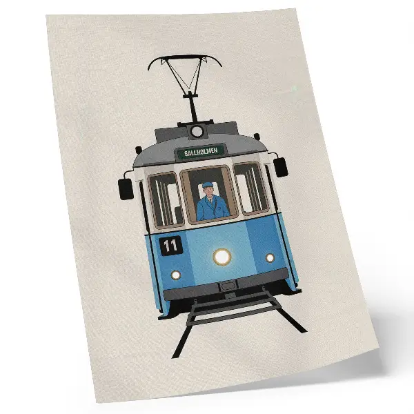 Retro tram wall art minimalist style print