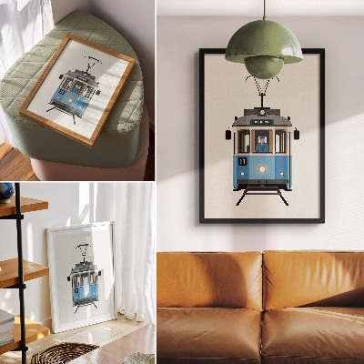 Premium wall art Retro tram in a minimalist style