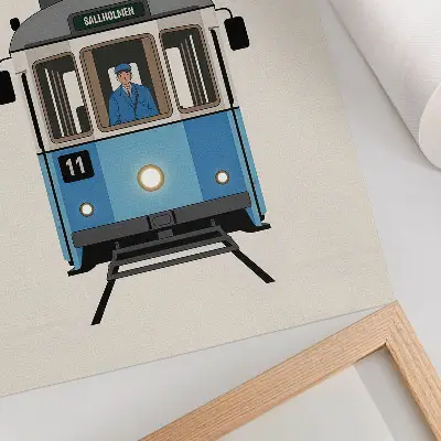 Retro tram wall art minimalist style print