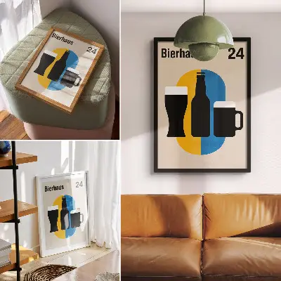 Decorative poster with contrasting colors and geometric forms