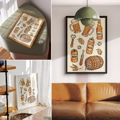 Beer elements poster with a retro cozy vintage atmosphere