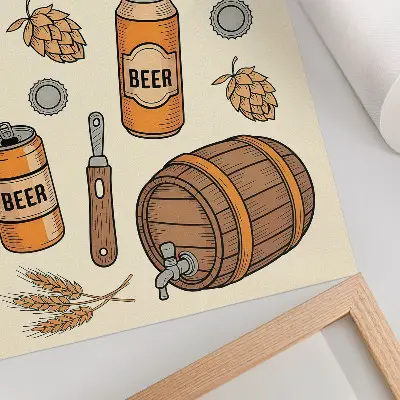 Beer elements poster with a retro cozy vintage atmosphere