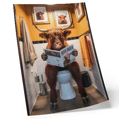 Buffalo on toilet magazine wall art orange wall premium print