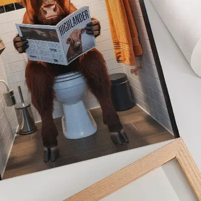 Buffalo on toilet magazine wall art orange wall premium print