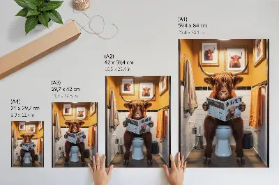 Buffalo on toilet magazine wall art orange wall premium print