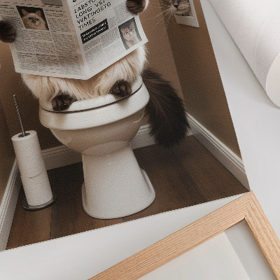Poster Cat with newspaper beige wall humor and warmth