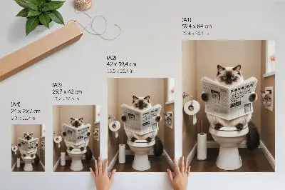 Cat with newspaper poster beige wall art with humor and warmth