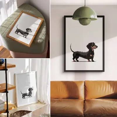 Art print black and white dog drawing