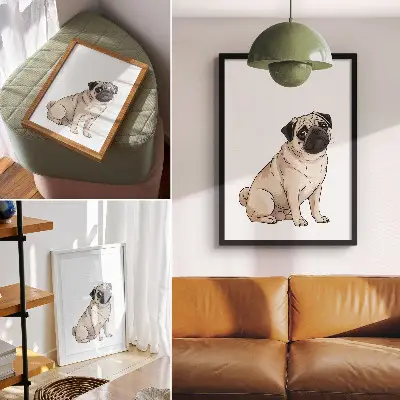 Premium wall art illustrative dog portrait in delicate colors