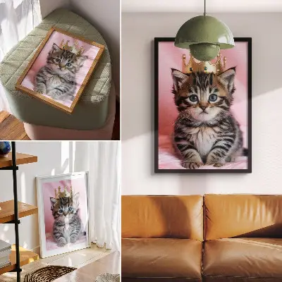 Kitten crown poster with blue eyes pink decoration