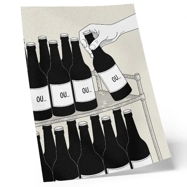 Premium wall art minimalist black and white hand with a bottle illustration