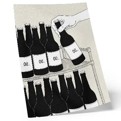 Premium wall art minimalist black and white hand with a bottle illustration