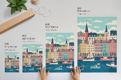 Art print Colorful tenement houses by the water, charm and harmony