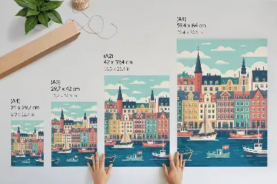 Art print colorful tenement houses by the water with charm and harmony
