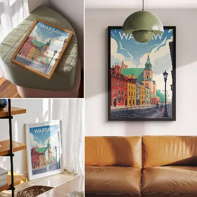 Poster colorful tenement houses under a blue sky