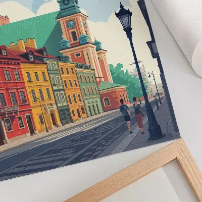 Poster colorful tenement houses under a blue sky